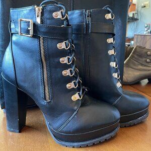 Black Combat Style High Heel Boots
